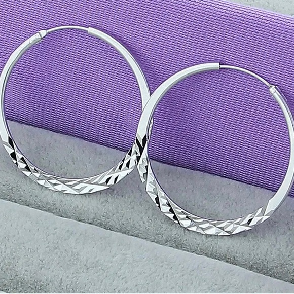 925 Sterling Silver 40mmRound Circle Hoop Earrings For Women - Picture 6 of 6